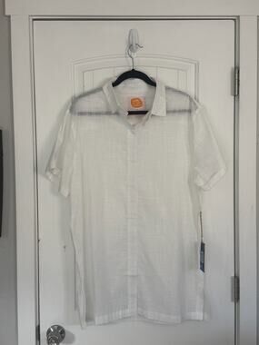 Lucky We Live Hawaii x Goldfish Kiss Shirt M/L White 100% Cotton Coastal NWT